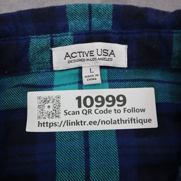 Active USA Dress Women Large Blue Green Casual Plaid Fit Flare A-Line Short - Picture 2 of 16